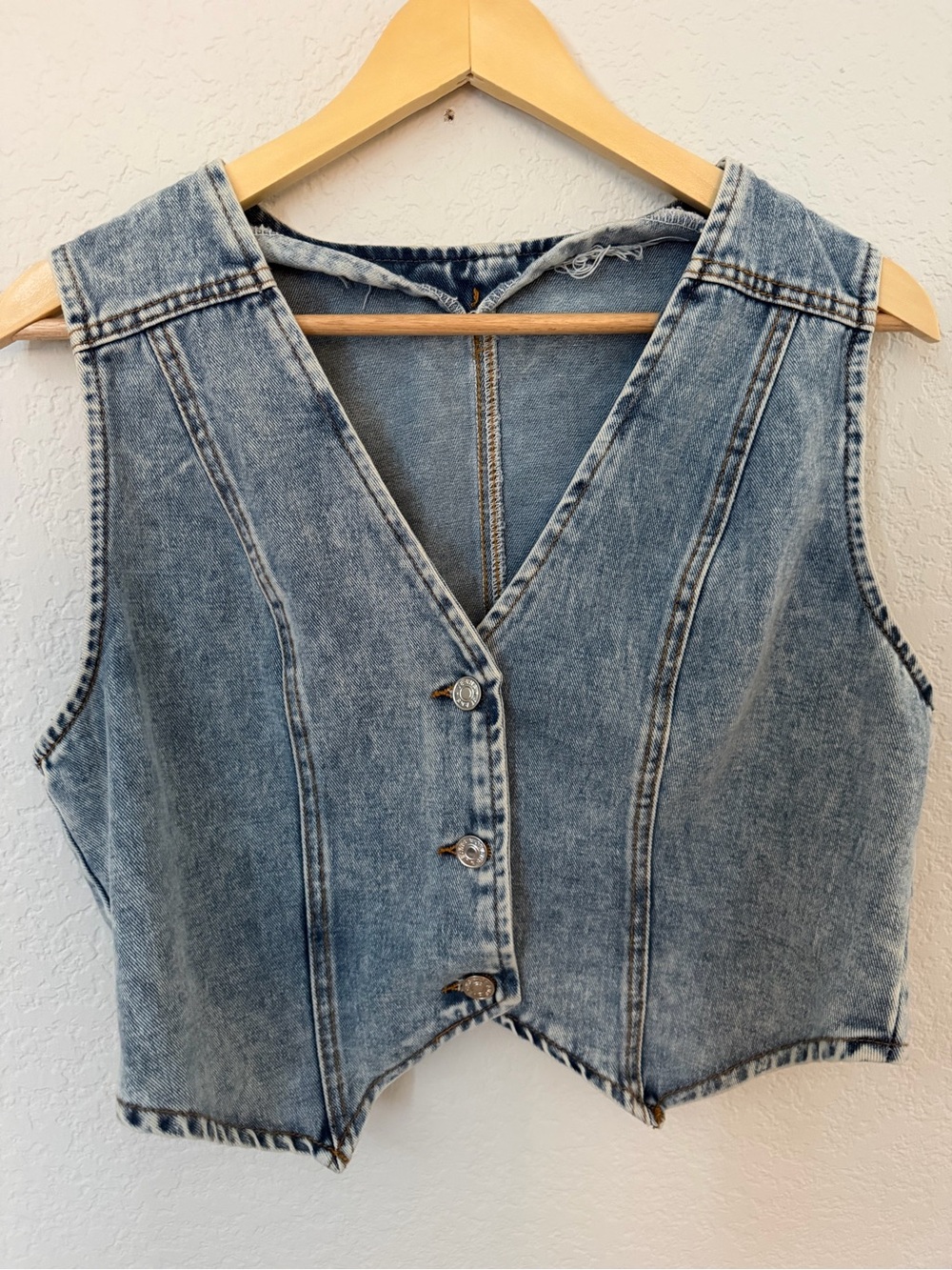 Vintage Style Light Wash Denim Vest - Women